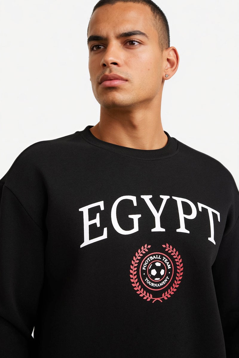 DeFacto Black Man Boxy Fit Egypt Printed Sweatshirt Casual - Image 4
